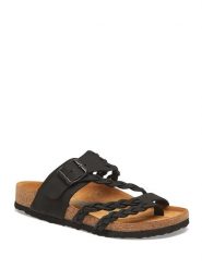 Comfortfusse Skórzane japonki w kolorze czarnym rozmiar: 40. Czarne klapki Comfortfüße, bez wzorów, z nubiku, z otwartym noskiem, bez obcasa. Za 260.99 zł.