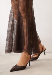 Brązowe Szpilki z Obcasem Typu Klepsydra z Siateczką i Cekinami Meridess. Brązowe szpilki Renee, bez wzorów, z satyny, eleganckie, z otwartym noskiem, bez obcasa, na szpilce, bez zapięcia. Za 119.99 zł.