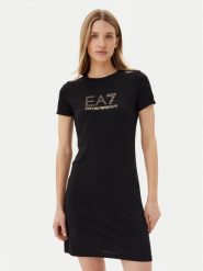 EA7 Emporio Armani Sukienka codzienna 7W000478 AF12500 UC001 Czarny Regular Fit. Czarne sukienki EA7 Emporio Armani, na co dzień, m, bez wzorów, z bawełny, bez kołnierzyka, bez ramiączek, proste. Za 309.99 zł.