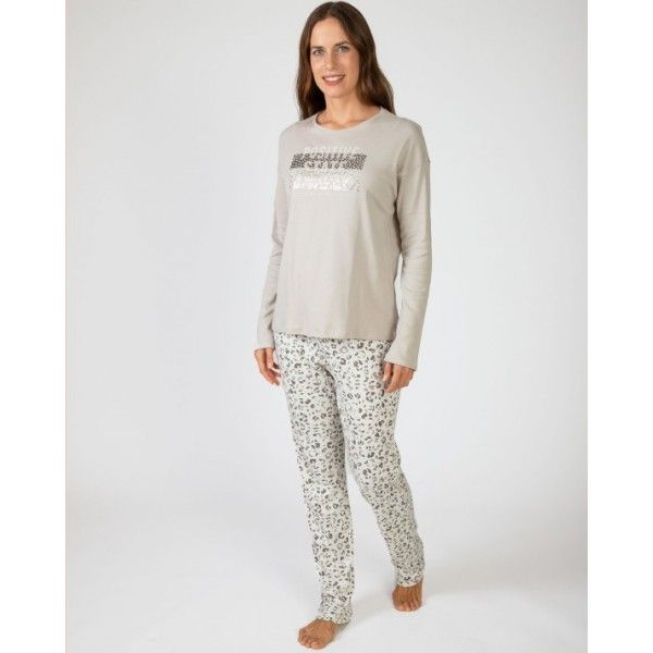 Piżama damska rozm. L P751256 – kolor beżowy. Brązowe piżamy Massana Homewear, bez wzorów, z bawełny, bez ramiączek. Za 293.00 zł.