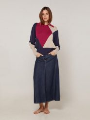 Rodier Sweter w kolorze granatowo-czerwono-beżowym rozmiar: L. Brązowe swetry Rodier, l, bez wzorów, bez ramiączek. Za 266.66 zł.