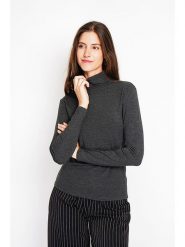 ASSUILI Koszulka w kolorze antracytowym rozmiar: 36. Czarne bluzki Assuili, bez wzorów, z bawełny, klasyczne, bez kołnierzyka, bez ramiączek. Za 78.99 zł.