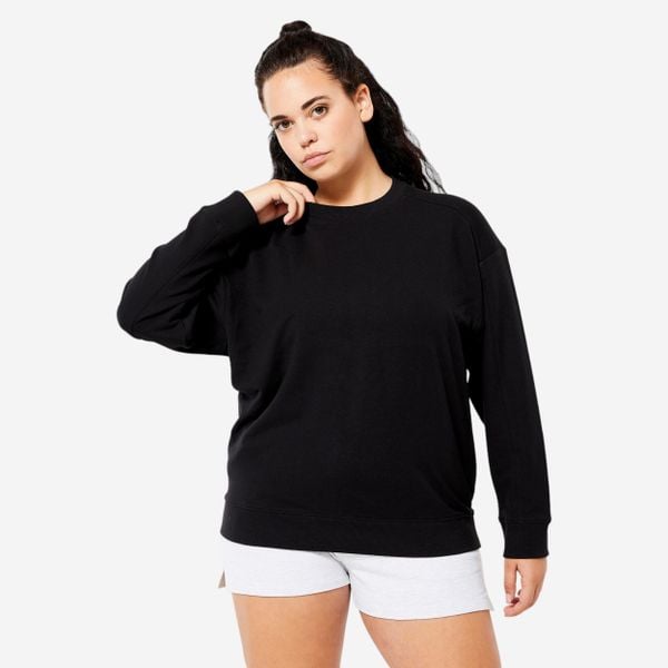 Bluza damska Domyos Gym & Pilates oversize. Czarne bluzy DOMYOS, m, bez wzorów, z bawełny, bez kaptura. Za 59.99 zł.