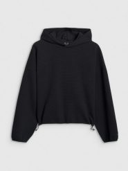 4F Bluza dresowa z waflowej dzianiny damska - czarna XXL. Czarne bluzy 4f, xxl, bez wzorów, z dresówki, bez kaptura. Za 179.99 zł.
