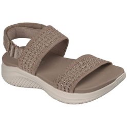Sandały damskie Skechers Ultra Flex 3.0 Sandal All A. Brązowe sandały Skechers, bez wzorów, z materiału, bez obcasa, bez zapięcia. Za 390.00 zł.