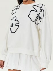 Bluza z kontrastowym haftem - kremowy. Białe bluzy Sinsay, l, bez wzorów, bez kaptura. Za 35.99 zł.