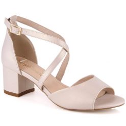 Sandały damskie wizytowe na obcasie beż perła Sergio Leone SK825. Sandały Sergio Leone, bez wzorów, ze skóry ekologicznej, wizytowe, bez obcasa, na obcasie, bez zapięcia. Za 139.99 zł.