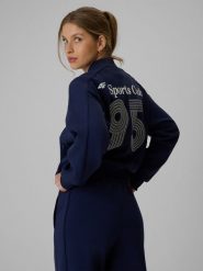4F Bluza dresowa loose bez kaptura damska - granatowa L. Niebieskie bluzy 4f, l, bez wzorów, z bawełny, bez kaptura. Za 189.99 zł.