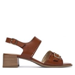 Sandały Caprice. Brązowe sandały Caprice, bez wzorów, bez obcasa, na słupku, bez zapięcia. Za 339.99 zł.