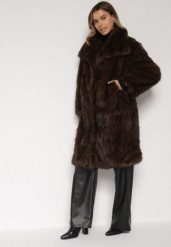Brązowy Jednorzędowy Płaszcz Futro z Szerokim Kołnierzem Wedinalia. Brązowe płaszcze Born2be, l, bez wzorów, z futra, bez kaptura. Za 329.99 zł.