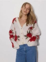 Żakardowy kardigan oversize - wielobarwny. Kardigany Reserved, l, bez wzorów, z wełny. W wyprzedaży za 179.99 zł.