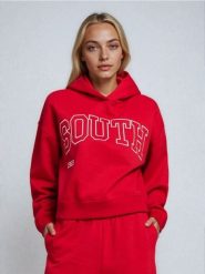Bluza hoodie z nadrukiem - czerwony. Czerwone bluzy Sinsay, l, bez wzorów, bez kaptura. Za 49.99 zł.