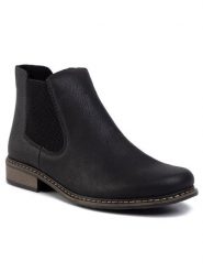 Rieker Botki Z4994-00 Czarny. Czarne botki Rieker, bez wzorów, z materiału, bez obcasa, na płaskiej podeszwie, bez zapięcia. Za 230.99 zł.