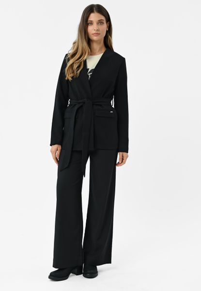 Materiałowe spodnie z szeroką nogawką R-HUS. Czarne spodnie materiałowe Volcano, do pracy, s, bez wzorów, z elastanu. Za 179.99 zł.