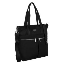 Shopperka w czarnym kolorze z zewnętrznymi kieszeniami i dopinanym paskiem Peterson PTN CTY-05. Czarne shopper Peterson, bez wzorów, bez dodatków. Za 99.99 zł.