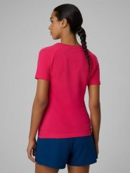 4F T-shirt slim z nadrukiem damski - różowy L. Czerwone t-shirty 4f, l, bez wzorów, z materiału, bez kołnierzyka, bez ramiączek. Za 59.99 zł.