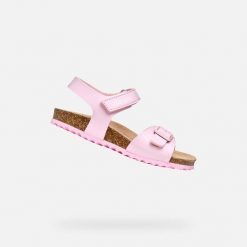 Sandały damskie Geox Adeirl C. Czerwone sandały Geox, bez wzorów, z materiału, eleganckie, bez obcasa, bez zapięcia. Za 286.50 zł.