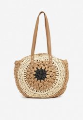 Beżowo-Czarna Pleciona Torebka w Stylu Boho Ulofina. Czarne torebki klasyczne Renee, w ażurowe wzory, bez dodatków. Za 64.99 zł.