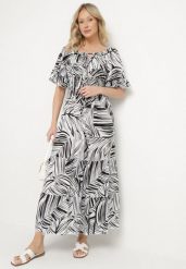 Czarna Bawełniana Sukienka Rozkloszowana w Liście Alaniva. Czarne sukienki Born2be, na co dzień, na lato, l, bez wzorów, z bawełny, eleganckie, bez kołnierzyka, bez ramiączek, maxi, rozkloszowane. Za 49.99 zł.