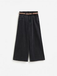 Jeansy wide leg z paskiem - czarny. Czarne jeansy Reserved, bez wzorów. Za 159.99 zł.