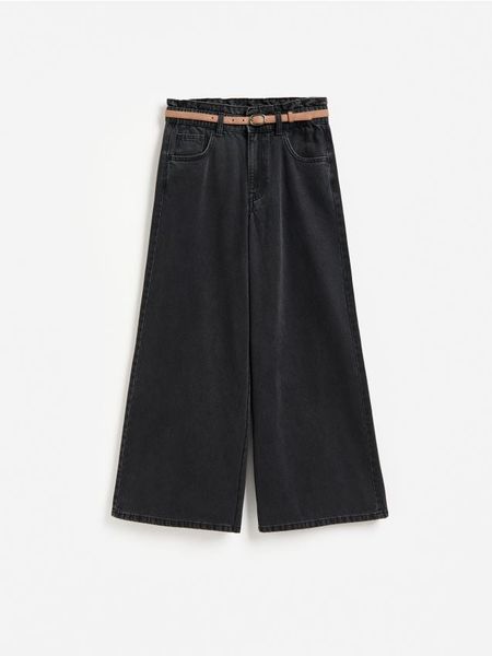 Jeansy wide leg z paskiem - czarny. Czarne jeansy Reserved, bez wzorów. Za 159.99 zł.
