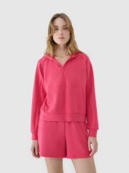 4F Bluza dresowa rozpinana z modalem damska - różowa XS. Czerwone bluzy 4f, xs, bez wzorów, z dresówki, z kapturem. Za 139.99 zł.