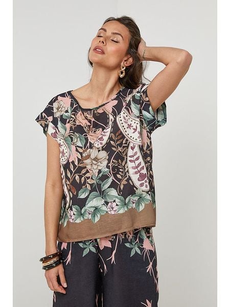 Lin Passion Bluzka w kolorze czarnym ze wzorem rozmiar: 34/36. Czarne bluzki Lin Passion, bez wzorów, klasyczne, bez kołnierzyka, bez ramiączek. Za 150.37 zł.