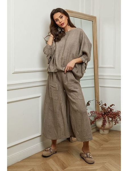 Plume Lniana bluzka "Jet" w kolorze szarobrązowym rozmiar: M. Brązowe bluzki Plume, m, bez wzorów, ze lnu, bez kołnierzyka, bez ramiączek. Za 180.49 zł.