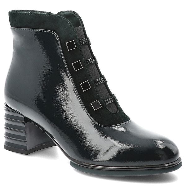 Zielone Botki S.Barski Lakierowane Obuwie Damskie. Zielone botki S.BARSKI, bez wzorów, z lakierowanej skóry, bez obcasa, na obcasie, bez zapięcia. Za 343.99 zł.