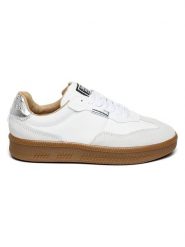 Steve Madden Skórzane sneakersy w kolorze srebrno-białym rozmiar: 38. Białe trampki Steve Madden, bez wzorów, z materiału, bez zapięcia. Za 249.76 zł.