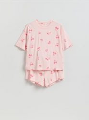 Wzorzysta piżama dwuczęściowa - różowy. Czerwone piżamy Reserved, bez wzorów, z bawełny, bez ramiączek. Za 69.99 zł.