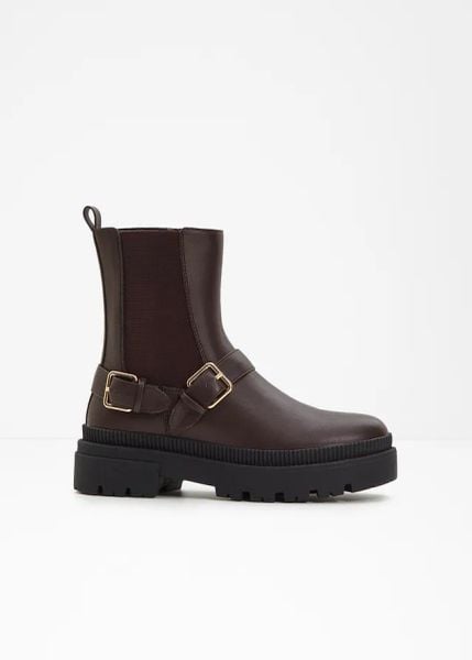 Sztyblety. Brązowe botki bonprix, bez wzorów, bez obcasa, bez zapięcia. Za 189.99 zł.