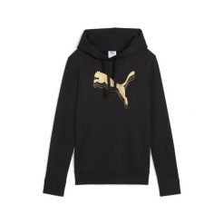 Damska bluza z kapturem ESS METALLIC PUMA Black Metallic Gold. Czarne bluzy Puma, l, bez wzorów, z kapturem. Za 179.99 zł.