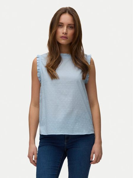 Vero Moda Top Trine 10342734 Niebieski jasny Regular Fit. Niebieskie topy Vero Moda, s, bez wzorów, z bawełny, bez kołnierzyka, bez ramiączek. Za 84.99 zł.