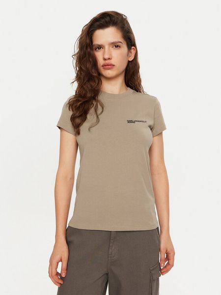 Karl Lagerfeld Jeans T-Shirt A1W17004 Beżowy Slim Fit. Brązowe t-shirty Karl Lagerfeld Jeans, m, bez wzorów, z bawełny, bez kołnierzyka, bez ramiączek. Za 109.99 zł.