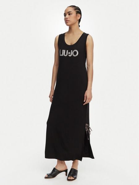 Liu Jo Beachwear Sukienka codzienna VA6215 JS360 Czarny Regular Fit. Czarne sukienki Liu Jo Beachwear, na co dzień, xs, bez wzorów, z wiskozy, bez kołnierzyka, bez ramiączek, proste. Za 289.99 zł.