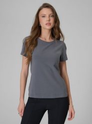4F T-shirt slim gładki damski - szary XS. Szare t-shirty 4f, xs, bez wzorów, z dzianiny, bez kołnierzyka, bez ramiączek. Za 49.99 zł.