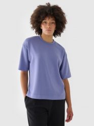 4F T-shirt regular z modalem damski - granatowy S. Niebieskie t-shirty 4f, s, bez wzorów, z dzianiny, bez kołnierzyka, bez ramiączek. W wyprzedaży za 39.99 zł.