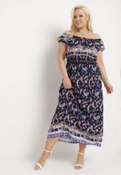 Granatowa Sukienka na Lato Bawełniana Hiszpanka z Wzorem Paisley i Gumką w Pasie Vediana. Niebieskie sukienki Born2be, na co dzień, na lato, l, bez wzorów, z bawełny, bez kołnierzyka, bez ramiączek, maxi. Za 39.99 zł.