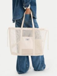 Guess Jeans Torebka WBEO-GUESS-M-003-09 Écru. Shopper Guess Jeans, z aplikacjami, z jeansu, bez dodatków. Za 159.99 zł.