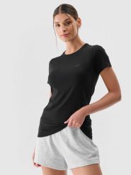 4F T-shirt slim gładki damski - czarny S. Czarne t-shirty 4f, s, bez wzorów, z bawełny, bez kołnierzyka, bez ramiączek. Za 39.99 zł.