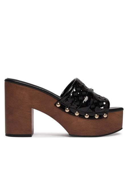 Guess Klapki FLJQUI PAF04 Czarny. Czarne klapki Guess, z aplikacjami, ze skóry, bez obcasa. Za 489.99 zł.