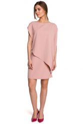 Krótka Dwuwarstwowa Sukienka - Różowa. Czerwone sukienki MOE, l, bez wzorów, z elastanu, wizytowe, bez kołnierzyka, bez ramiączek, mini. Za 324.90 zł.
