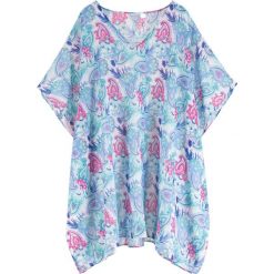 Sukienka plażowa bonprix biały z kolorowym nadrukiem. Białe sukienki bonprix, na plażę, bez wzorów, bez kołnierzyka, bez ramiączek. Za 59.99 zł.