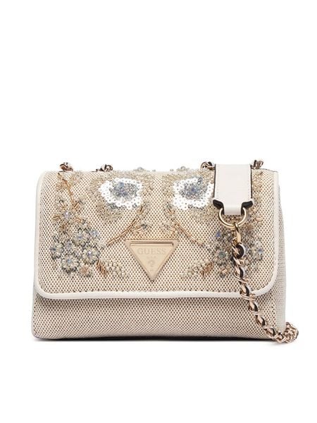 Guess Torebka Giully II Mini HWAE96 73740 Beżowy. Brązowe listonoszki Guess, z aplikacjami, z materiału, bez dodatków. Za 544.99 zł.