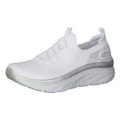 Sandały Skechers D'Lux Walker - Let it Glow. Białe sandały Skechers, bez wzorów, z materiału, glamour, bez obcasa, na platformie, bez zapięcia. Za 309.99 zł.