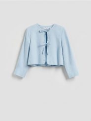 Marynarka z lnem i wiskozą - jasnoniebieski. Niebieskie marynarki i żakiety Reserved, l, bez wzorów, z tkaniny. Za 159.99 zł.