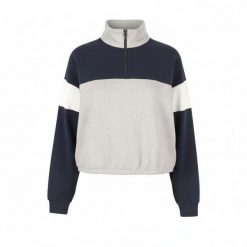 American Eagle Outfitters damska bluza melange z półzamkiem, oversize. Niebieskie bluzy 55PROTEC, uniwersalny, bez wzorów, z bawełny, bez kaptura. Za 260.99 zł.