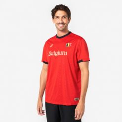 Koszulka piłkarska Belgia dla kibiców. Czarne bluzki KIPSTA, s, bez wzorów, z materiału, sportowe, bez kołnierzyka, bez ramiączek. Za 44.99 zł.