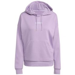 Adidas Essentials Linear French Terry Hoodie damska. Fioletowe swetry Adidas, na zimę, bez wzorów, z bawełny, bez ramiączek. Za 200.99 zł.
